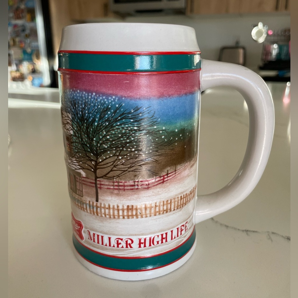 VTG 80s Miller High Life "Holiday Tradition" Christmas Ceramic Beer Stein Mug